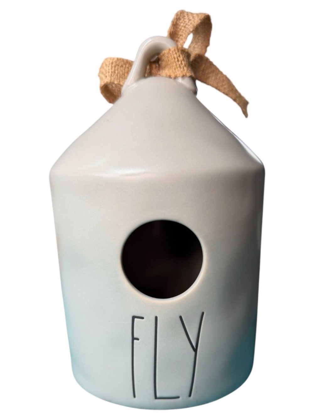 Rae Dunn by Magenta "FLY"  Round Ceramic Birdhouse Color Stone Gray
